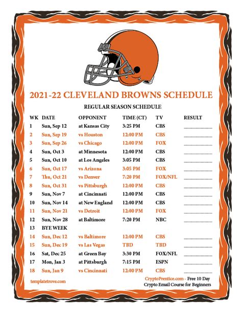 Cleveland Browns Printable Schedule 2022